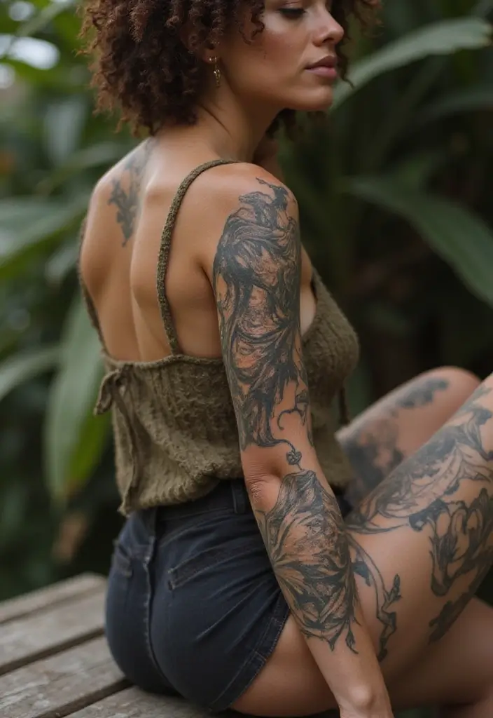 28 Creative Arm Sleeve Tattoos for Women: From Floral to Tribal - 26. Inspired by Nature's Textures