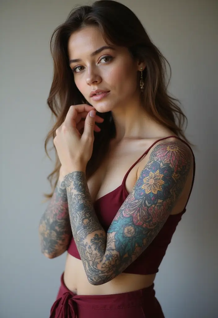 28 Creative Arm Sleeve Tattoos for Women: From Floral to Tribal - 4. Colorful Mandala Magic
