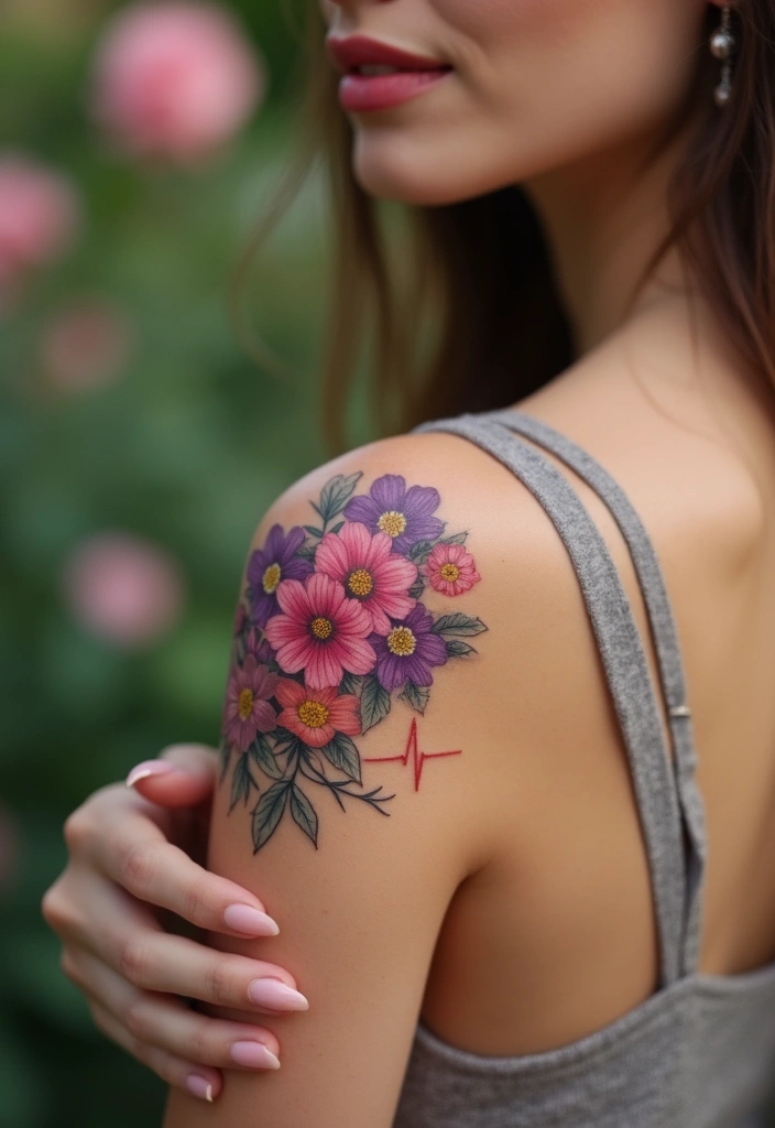 28 Elegant Hand Tattoos for Women: Delicate & Meaningful Ink - 12. Heartbeat Line with Flowers