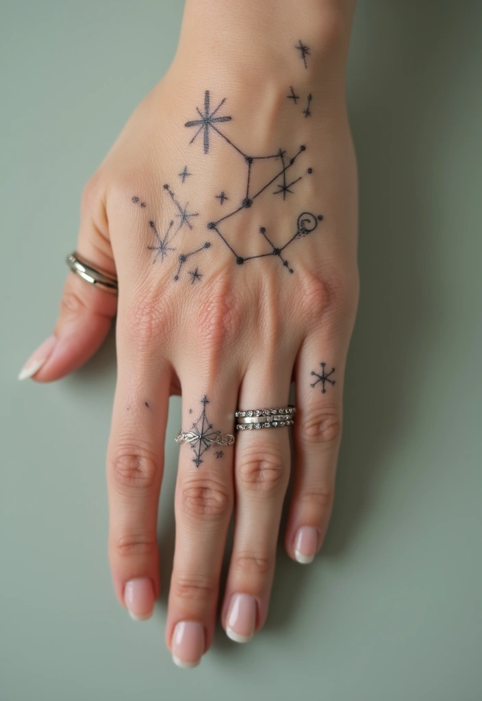 28 Elegant Hand Tattoos for Women: Delicate & Meaningful Ink - 14. Star Constellations