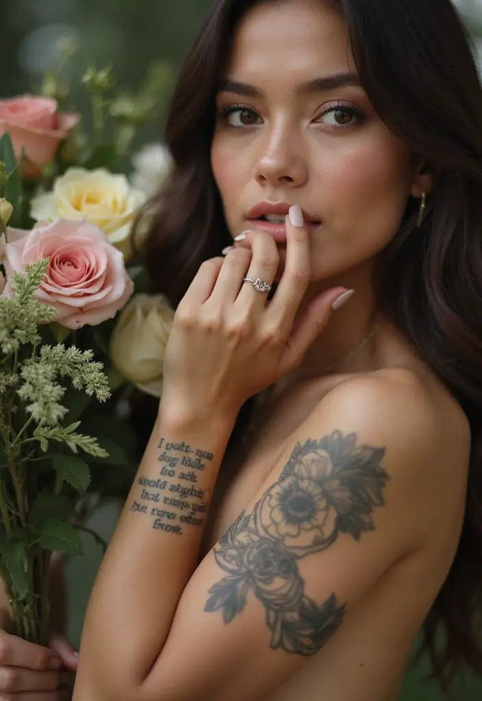 28 Elegant Hand Tattoos for Women: Delicate & Meaningful Ink - 19. Quote with Floral Accents