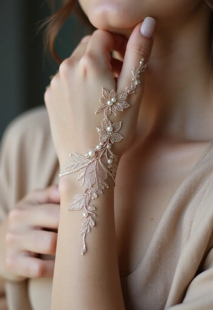 28 Elegant Hand Tattoos for Women: Delicate & Meaningful Ink - 20. Pearl and Lace Design