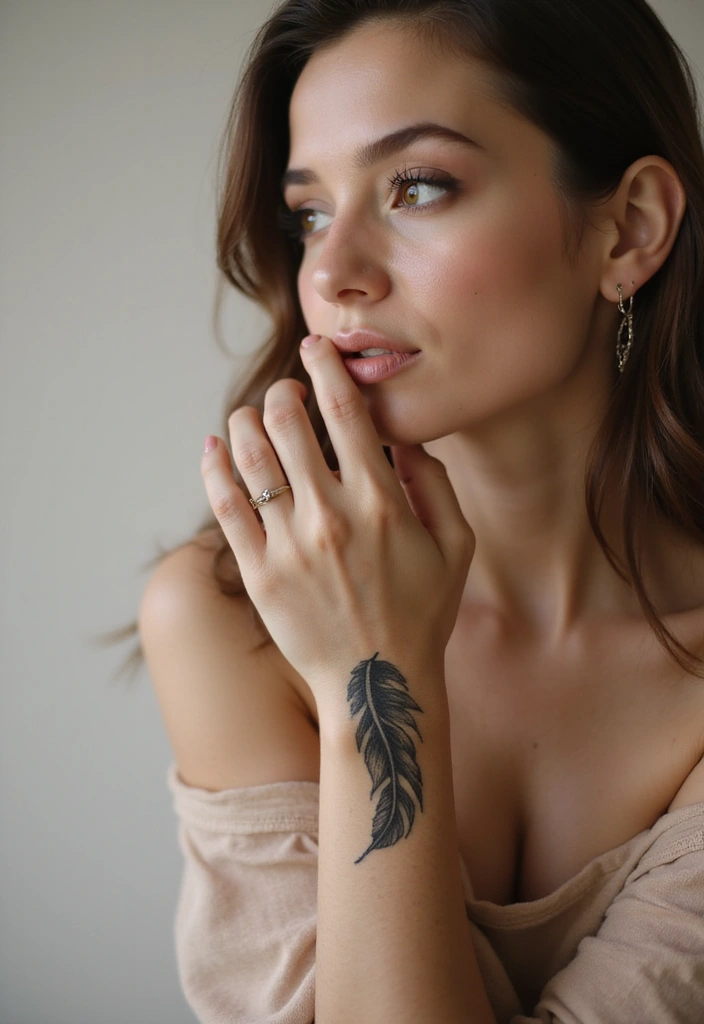 28 Elegant Hand Tattoos for Women: Delicate & Meaningful Ink - 5. Feather Tattoo