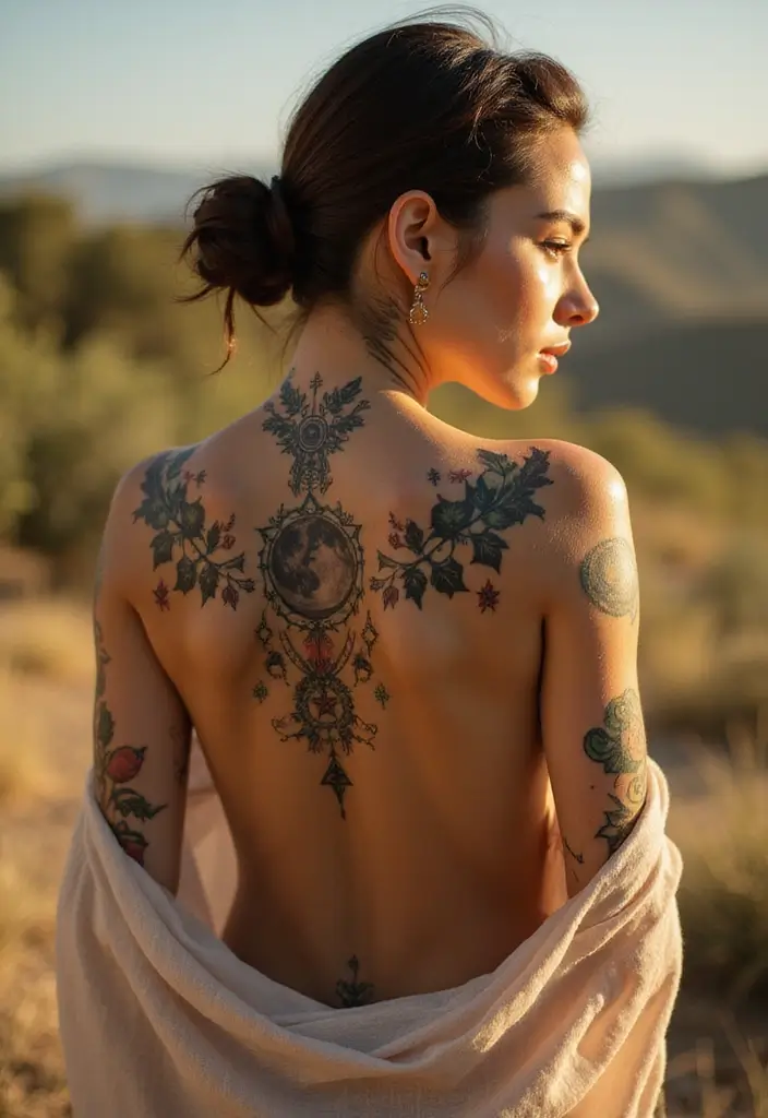 28 Gorgeous Back Tattoos for Women: From Minimal to Bold - 15. Celestial Designs