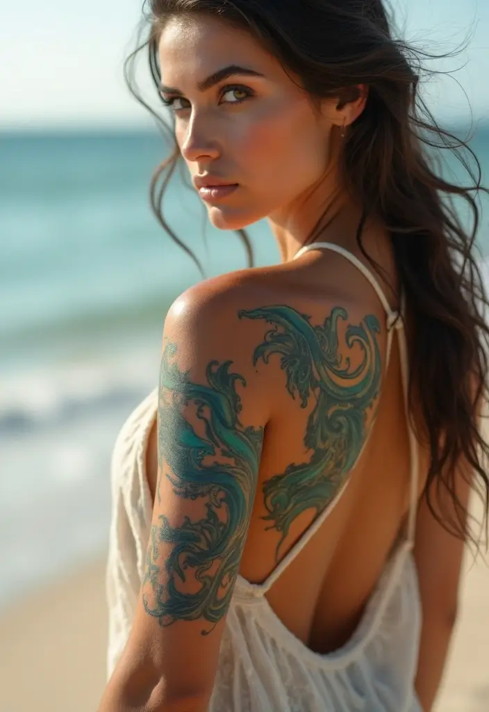 28 Gorgeous Back Tattoos for Women: From Minimal to Bold - 28. Ocean-Inspired Tattoos