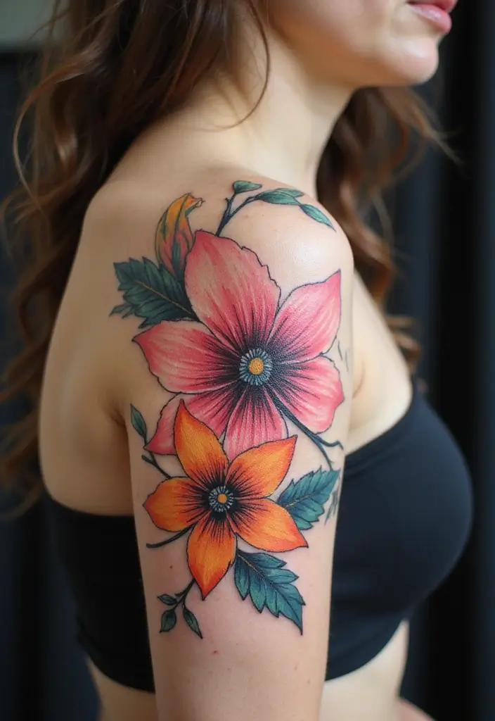 28 Gorgeous Pretty Tattoos for Women: Beauty Meets Meaning - 14. Watercolor Floral Designs: Vibrance and Artistry