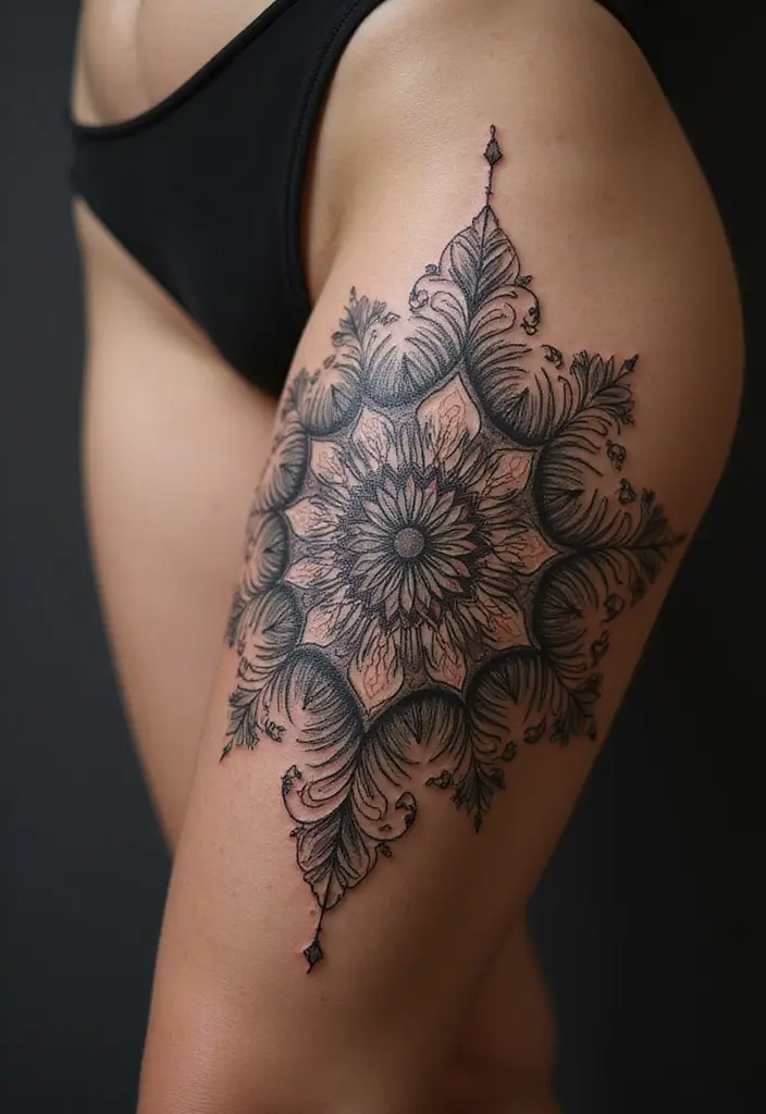 28 Gorgeous Pretty Tattoos for Women: Beauty Meets Meaning - 16. Floral Mandala: Spiritual Connection