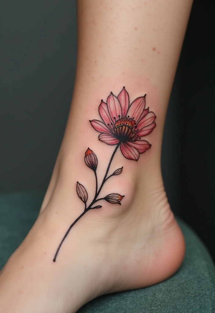 28 Gorgeous Pretty Tattoos for Women: Beauty Meets Meaning - 17. Ankle Flower Tattoos: Subtle Beauty