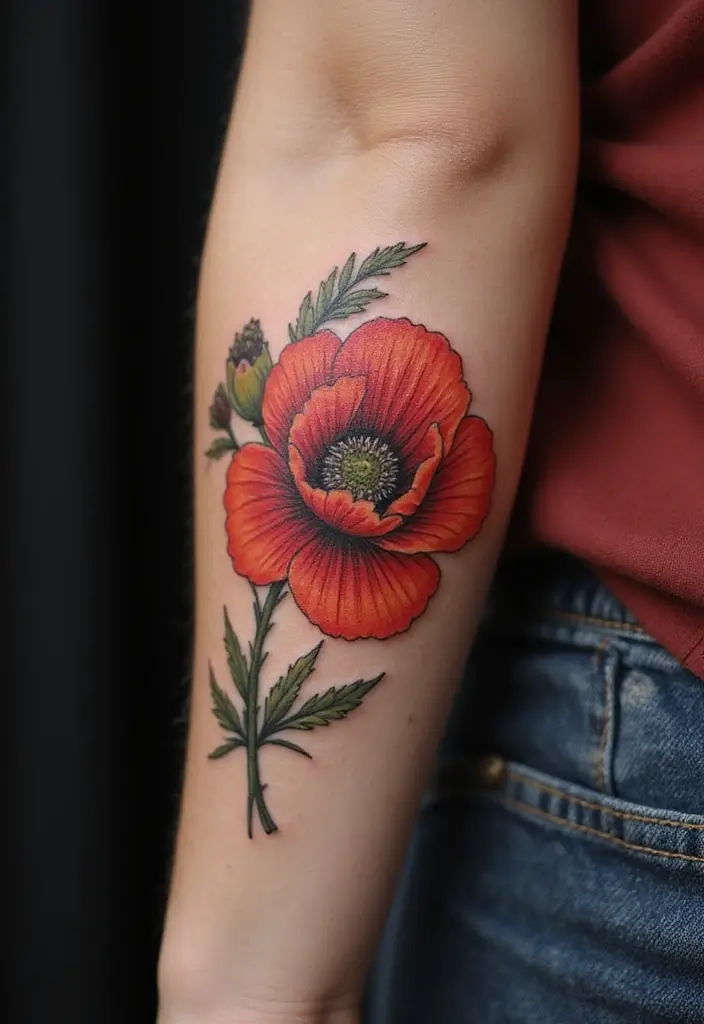 28 Gorgeous Pretty Tattoos for Women: Beauty Meets Meaning - 18. Poppy Flower: Peace and Remembrance