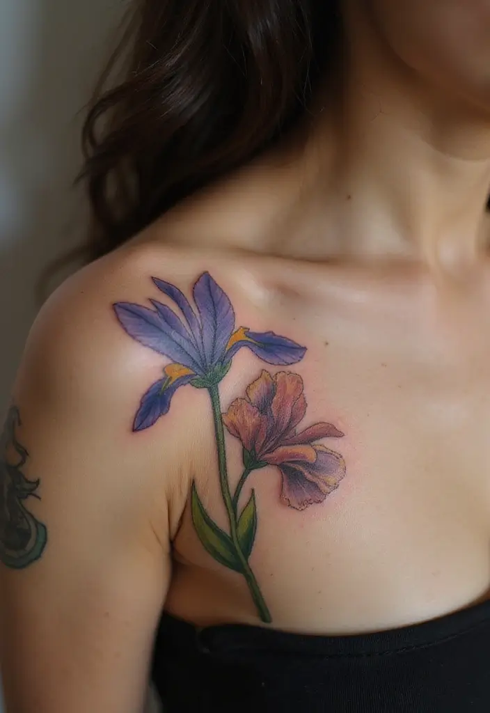 28 Gorgeous Pretty Tattoos for Women: Beauty Meets Meaning - 19. Iris: Wisdom and Faith