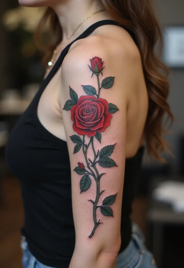 28 Gorgeous Pretty Tattoos for Women: Beauty Meets Meaning - 21. Climbing Roses: Love and Growth