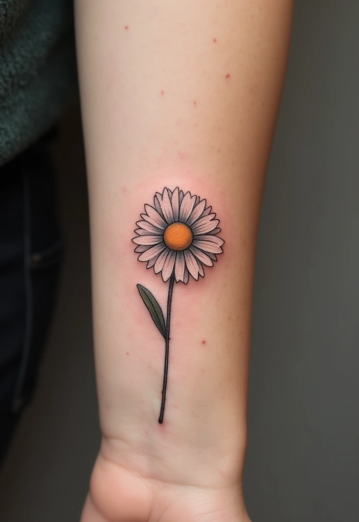 28 Gorgeous Pretty Tattoos for Women: Beauty Meets Meaning - 22. Simple Daisy: Innocence and Purity