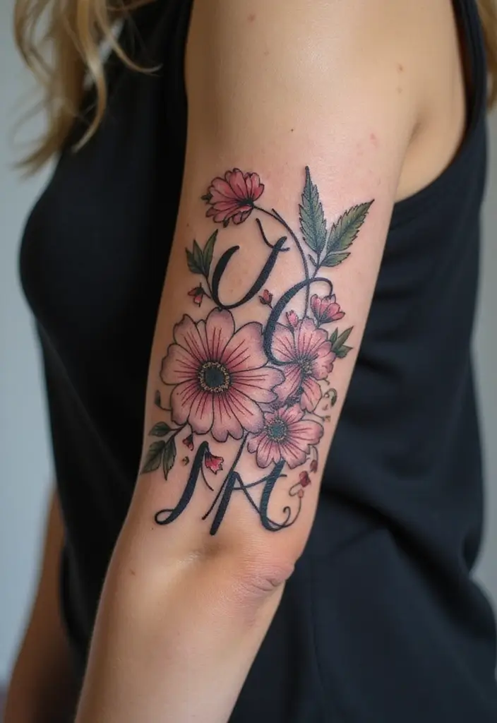 28 Gorgeous Pretty Tattoos for Women: Beauty Meets Meaning - 23. Floral Script: Beauty in Words