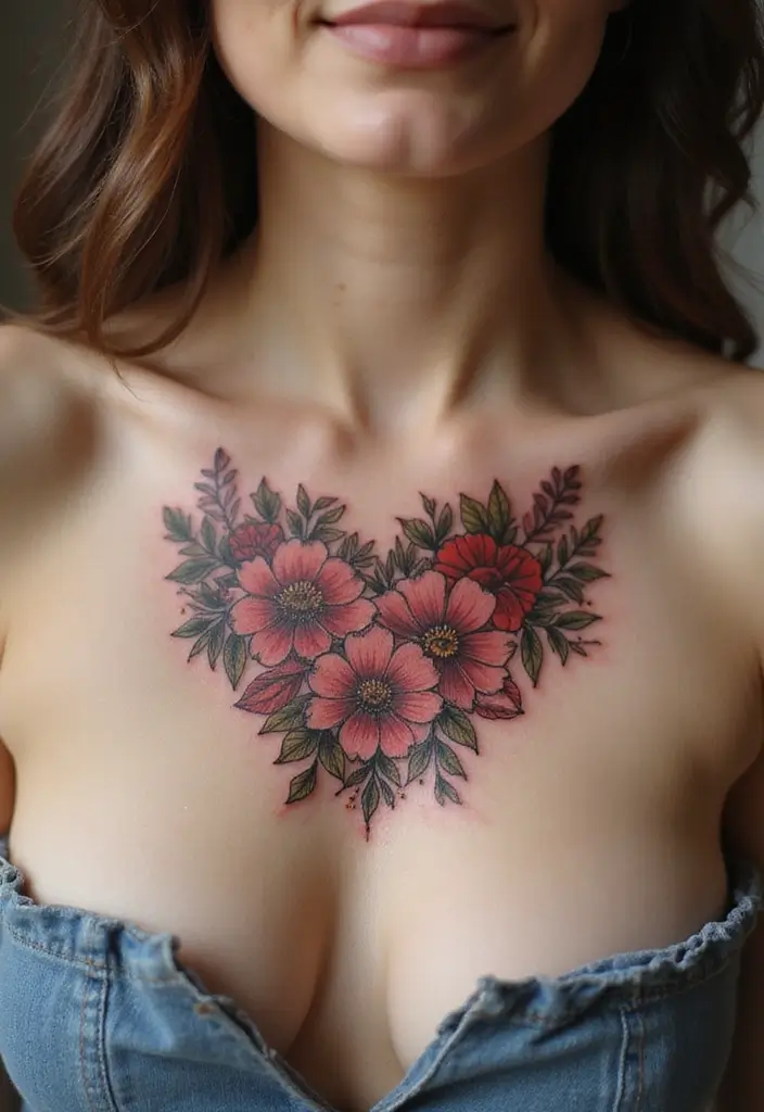 28 Gorgeous Pretty Tattoos for Women: Beauty Meets Meaning - 26. Floral Heart: Love and Passion