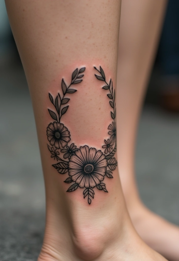 28 Gorgeous Pretty Tattoos for Women: Beauty Meets Meaning - 3. Dainty Floral Wreath: Circle of Life