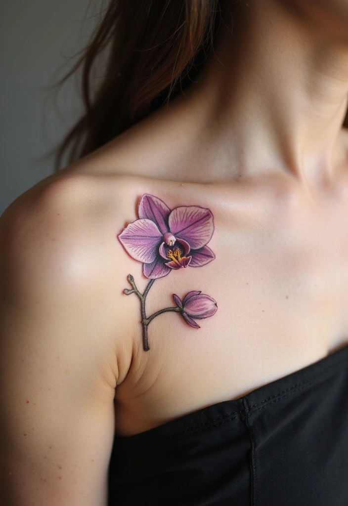 28 Gorgeous Pretty Tattoos for Women: Beauty Meets Meaning - 4. Minimalist Orchid: Elegance in Simplicity