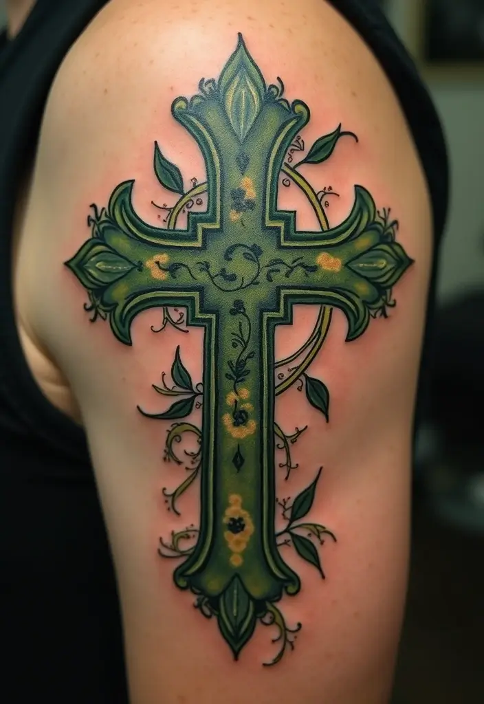 28 Inspirational Cross Tattoos for Women: Faith & Strength - 14. Cross with Ivy