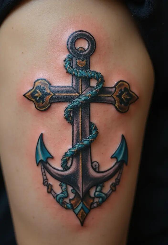28 Inspirational Cross Tattoos for Women: Faith & Strength - 22. Cross with Anchor