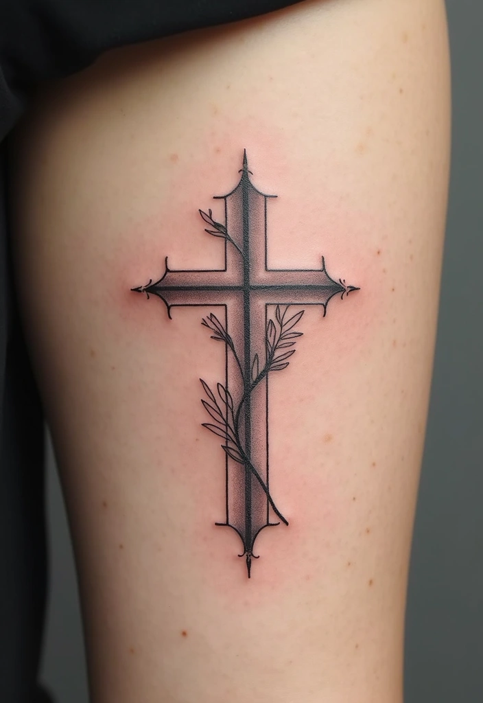 28 Inspirational Cross Tattoos for Women: Faith & Strength - 3. Minimalist Cross with Floral Outline