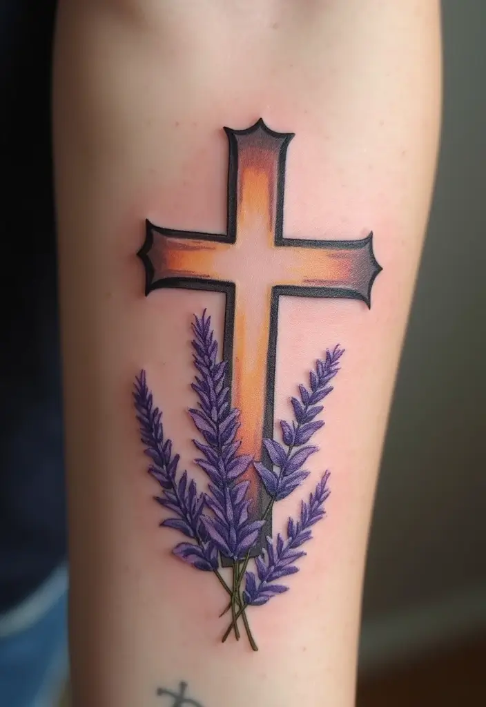 28 Inspirational Cross Tattoos for Women: Faith & Strength - 8. Cross with Lavender