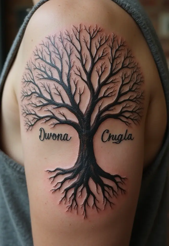 28 Meaningful Name Tattoos for Women: Honoring Loved Ones - 26. Name Tattoos with Trees