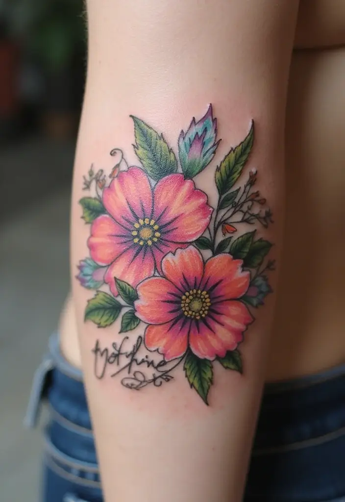 28 Meaningful Name Tattoos for Women: Honoring Loved Ones - 6. Floral Name Tattoos