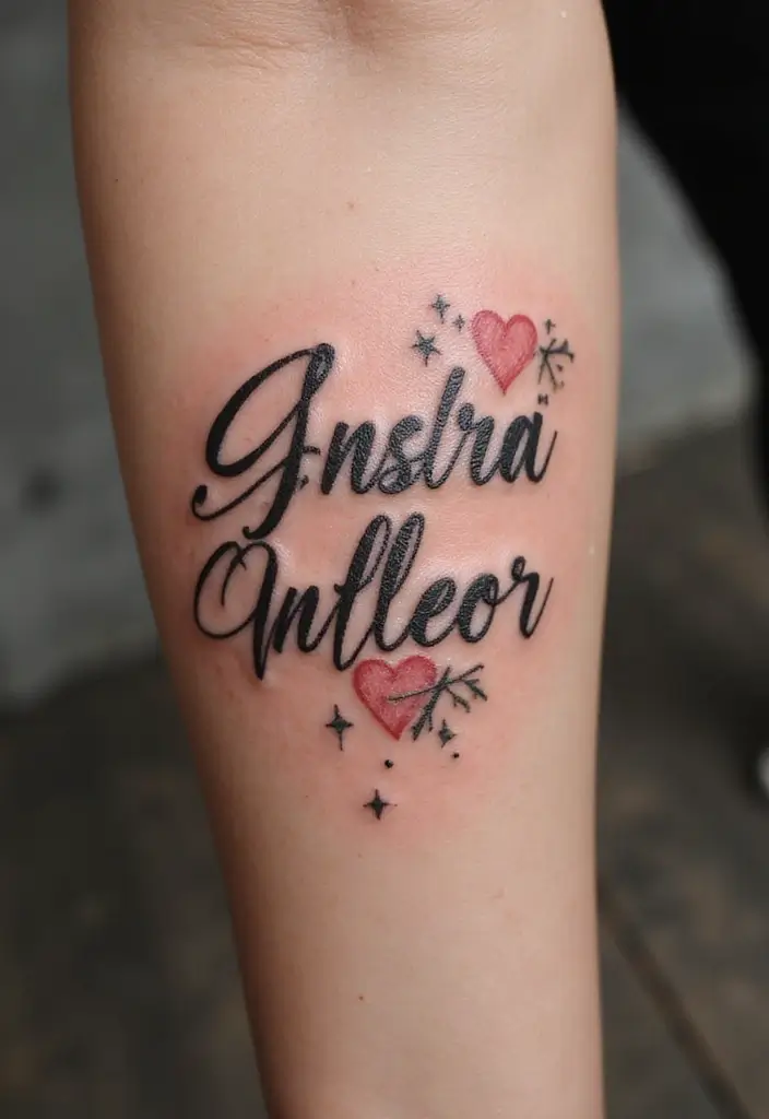 28 Meaningful Name Tattoos for Women: Honoring Loved Ones - 7. Heartfelt Names with Symbols