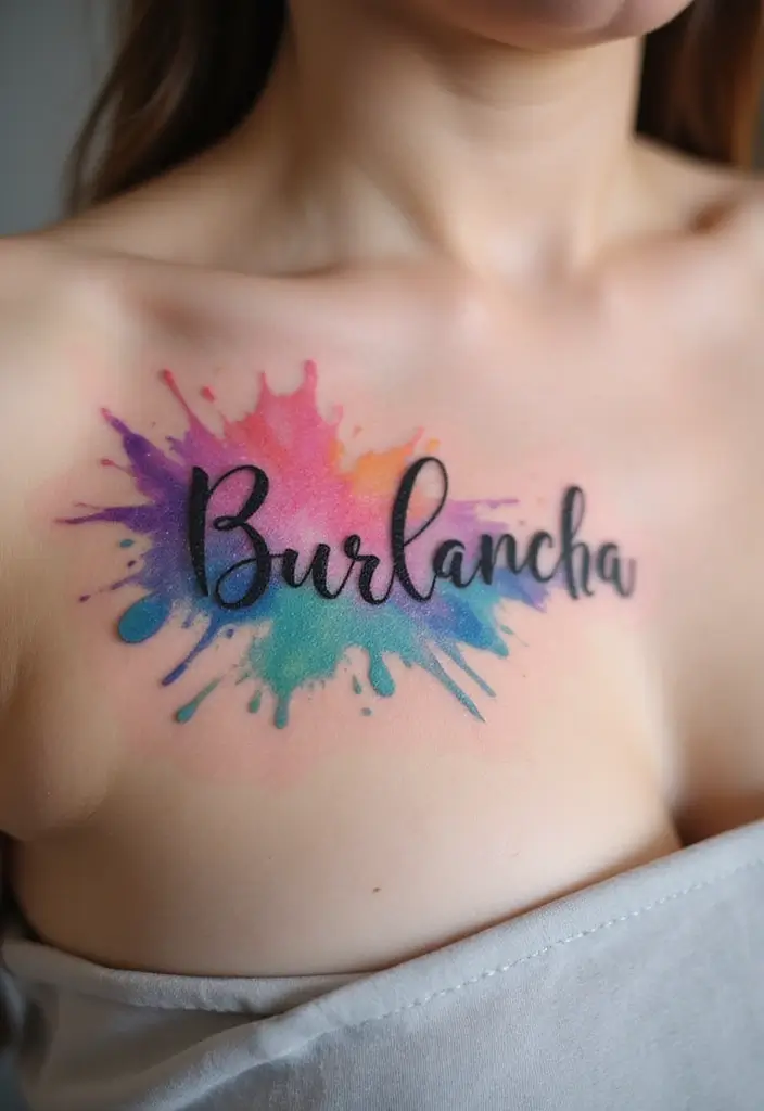 28 Meaningful Name Tattoos for Women: Honoring Loved Ones - 8. Watercolor Name Tattoos