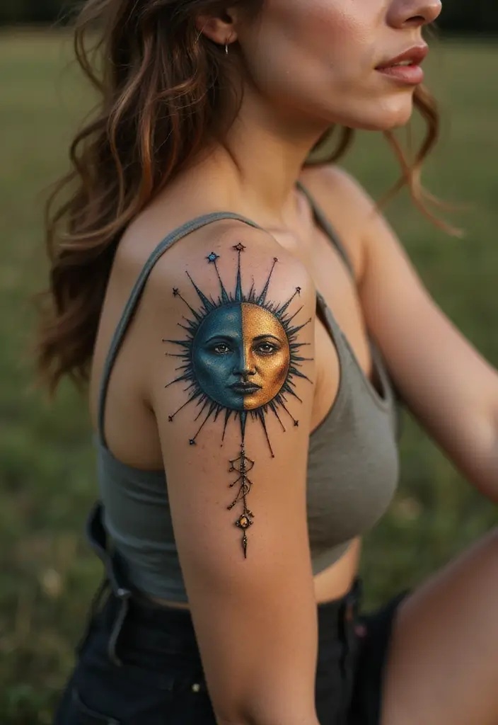 28 Meaningful Tattoos for Women: Ink with Deep Significance - 6. The Sun and Moon