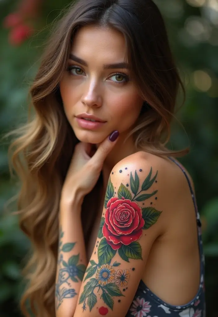 28 Stylish Upper Arm Tattoos for Women: Bold & Beautiful - 1. Blooming Roses