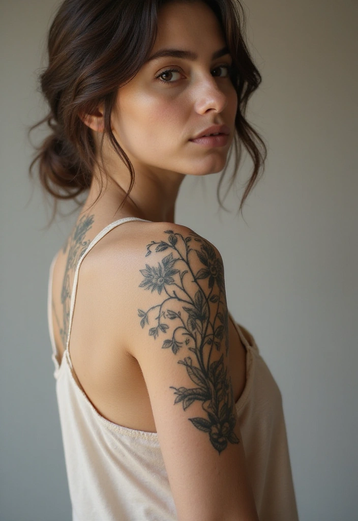 28 Stylish Upper Arm Tattoos for Women: Bold & Beautiful - 10. Intricate Vines