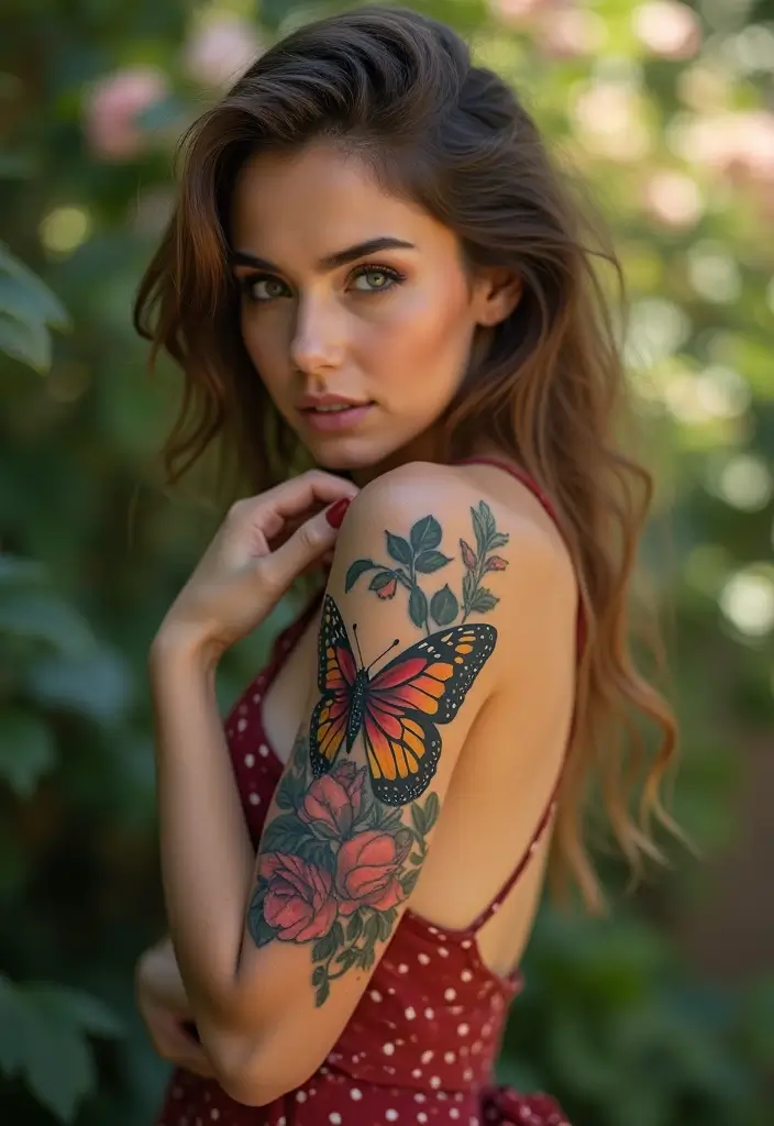 28 Stylish Upper Arm Tattoos for Women: Bold & Beautiful - 11. Beautiful Butterflies