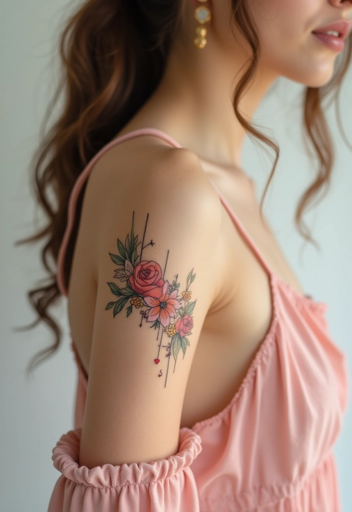 28 Stylish Upper Arm Tattoos for Women: Bold & Beautiful - 19. Floral Heartbeat