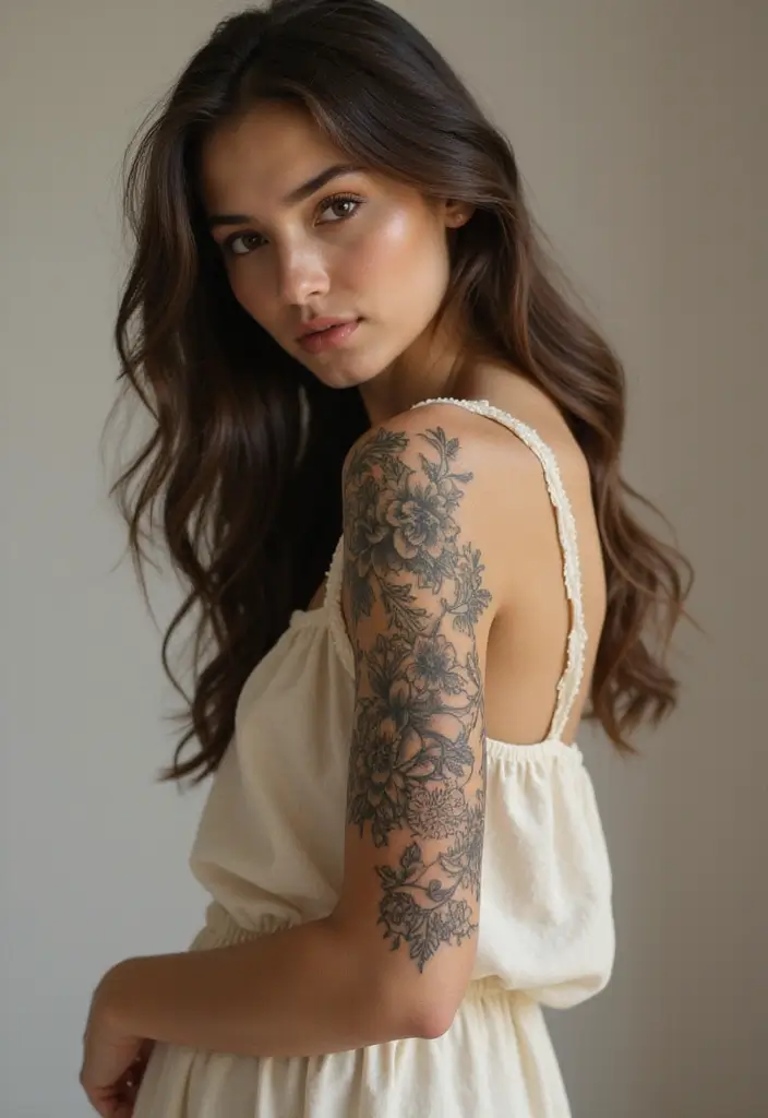 28 Stylish Upper Arm Tattoos for Women: Bold & Beautiful - 20. Floral Lace