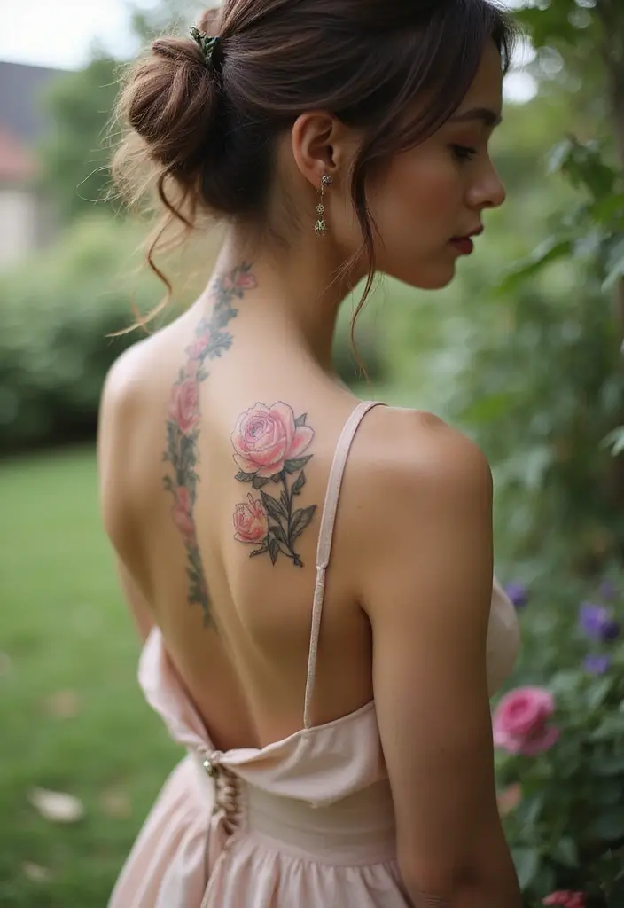 28 Unique Spine Tattoos for Women: One-of-a-Kind Designs - 1. Elegant Floral Spine Tattoo
