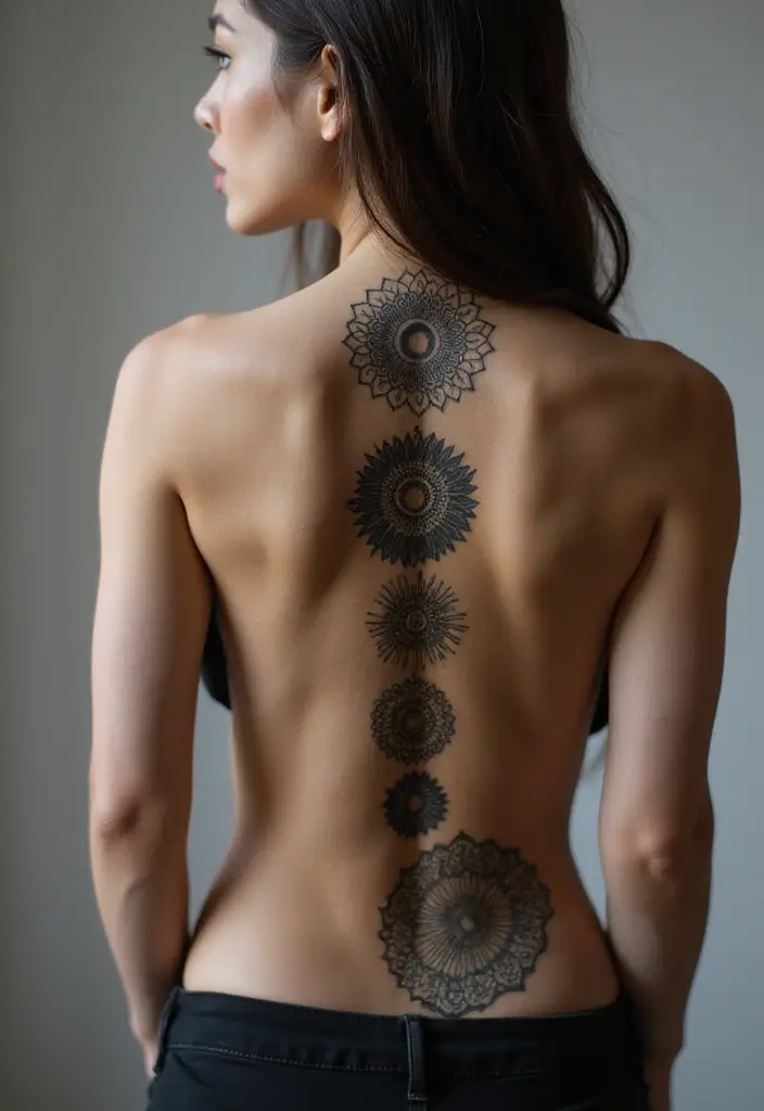 28 Unique Spine Tattoos for Women: One-of-a-Kind Designs - 17. Mandala Tattoos