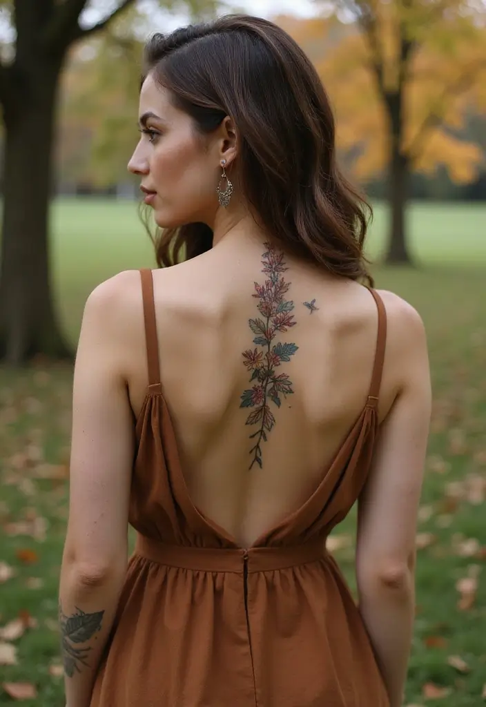 28 Unique Spine Tattoos for Women: One-of-a-Kind Designs - 18. Seasonal Tattoos
