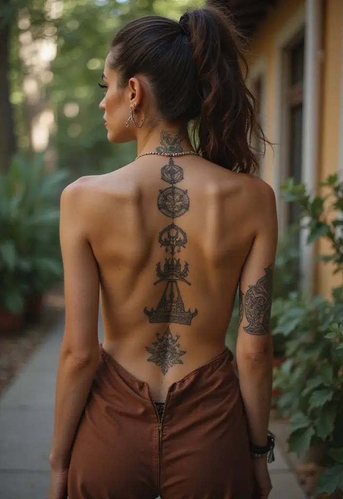 28 Unique Spine Tattoos for Women: One-of-a-Kind Designs - 24. Travel-Inspired Tattoos