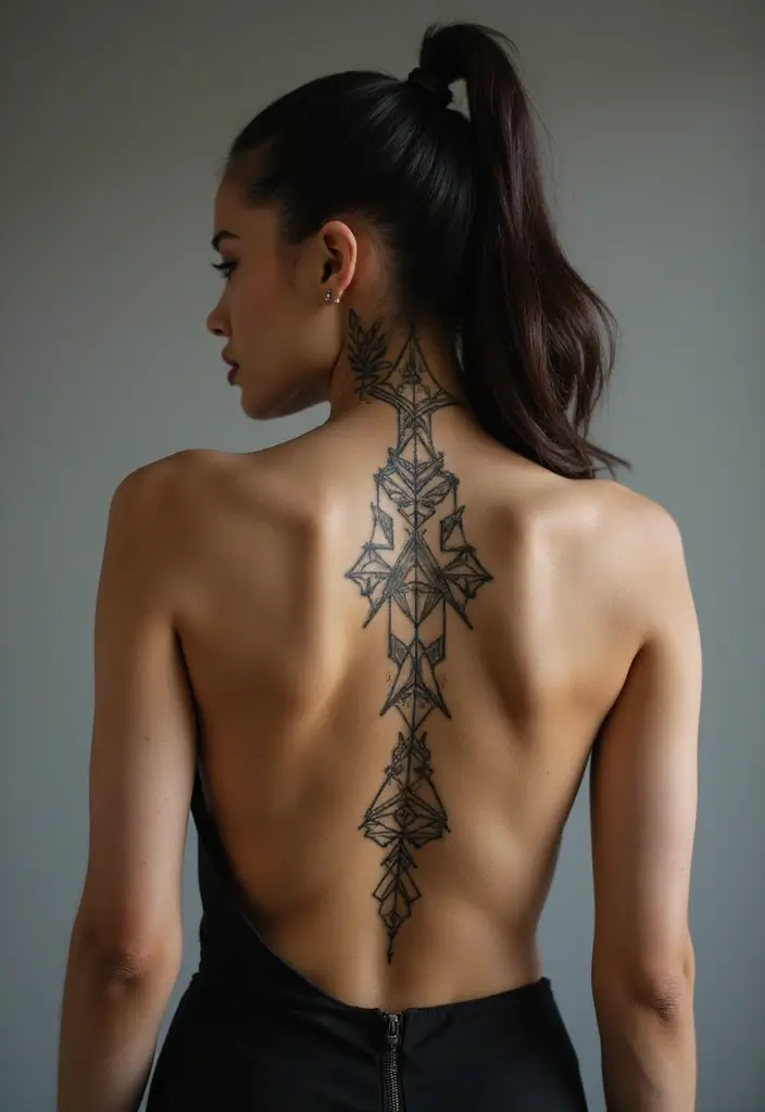 28 Unique Spine Tattoos for Women: One-of-a-Kind Designs - 8. Geometric Shapes