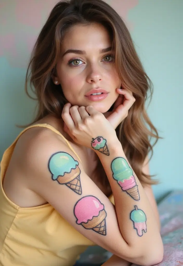 30 Cute Tattoos for Women: Sweet & Playful Ink Ideas - 17. Playful Ice Cream Tattoos