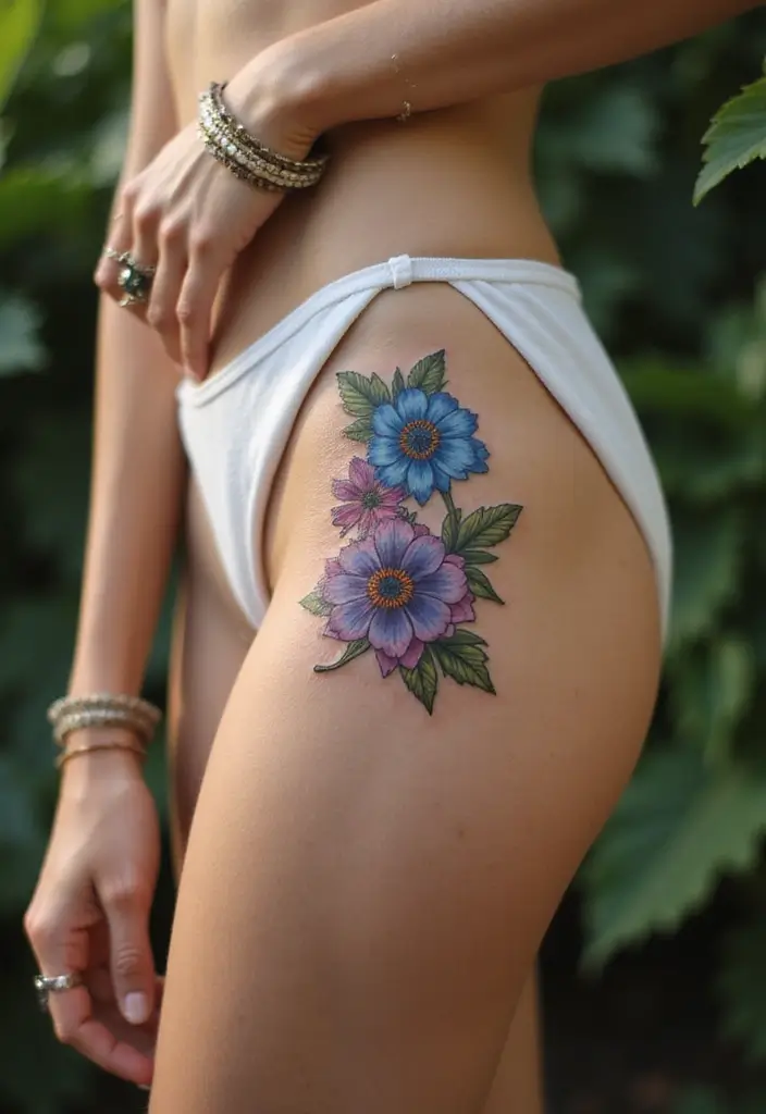 30 Gorgeous Thigh Tattoos for Women: Bold & Feminine Designs - 10. Anemone Flowers