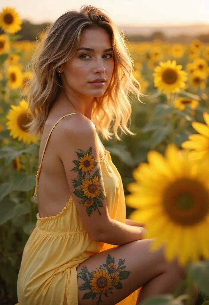 30 Gorgeous Thigh Tattoos for Women: Bold & Feminine Designs - 13. Sunflower Beauty