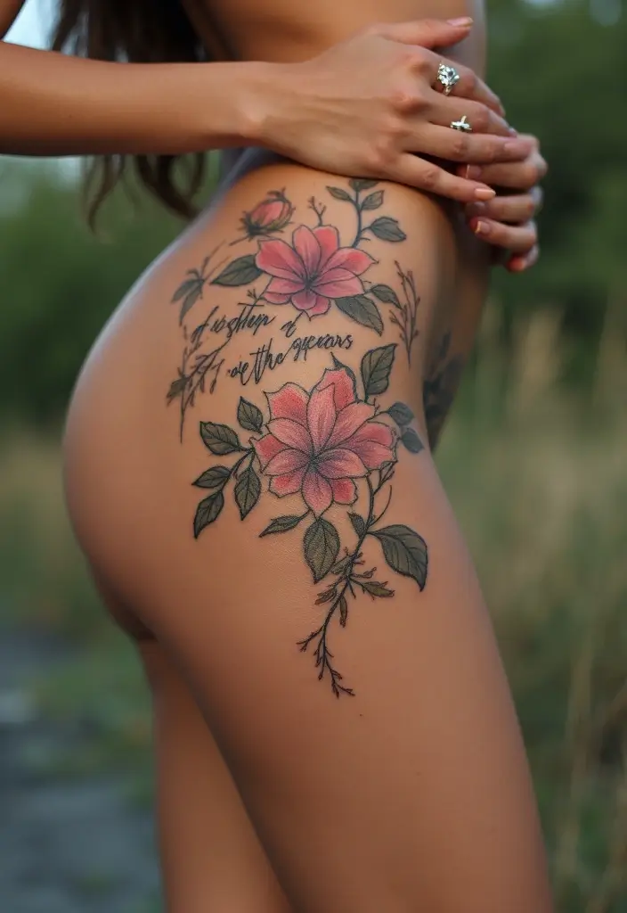 30 Gorgeous Thigh Tattoos for Women: Bold & Feminine Designs - 28. Floral Tattoos with Meaningful Quotes