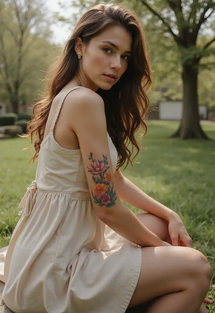 30 Gorgeous Thigh Tattoos for Women: Bold & Feminine Designs - 30. Seasonal Floral Tattoos