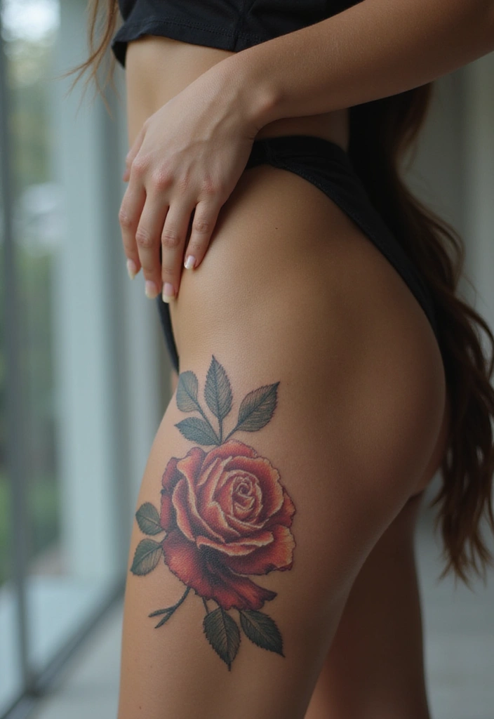 30 Gorgeous Thigh Tattoos for Women: Bold & Feminine Designs - 4. Rose Tattoos