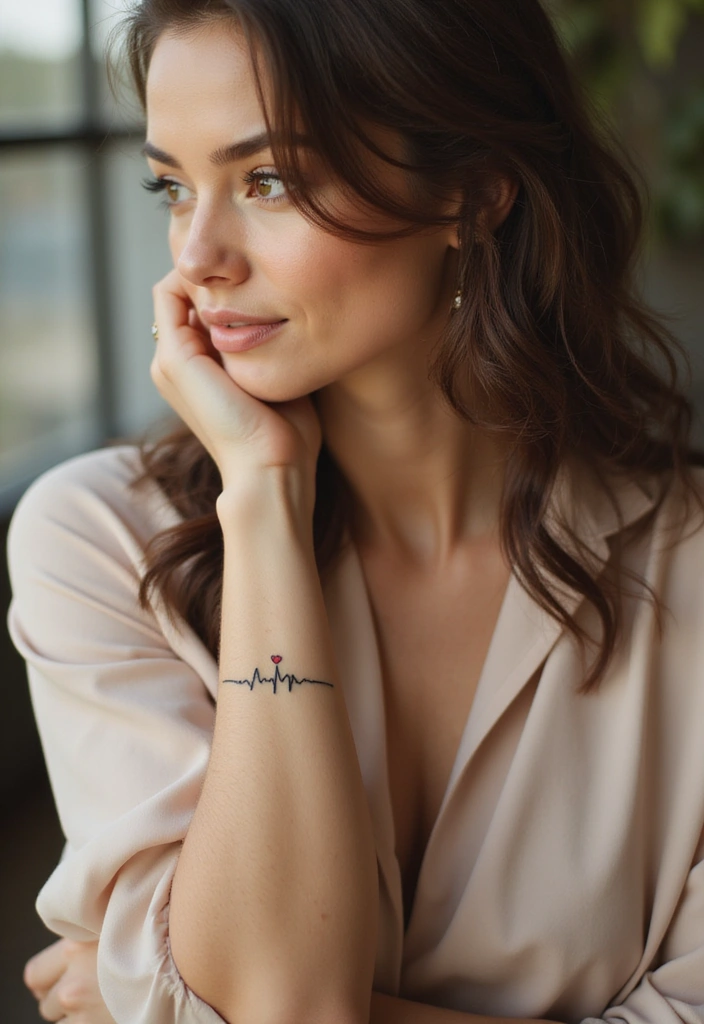 30 Pretty Wrist Tattoos for Women: Delicate & Personal Designs - 10. Heartbeat Line