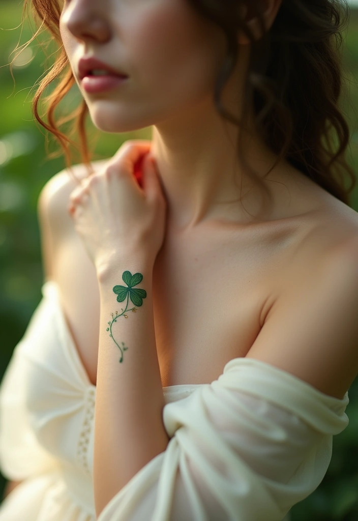 30 Pretty Wrist Tattoos for Women: Delicate & Personal Designs - 11. Fine Line Clover