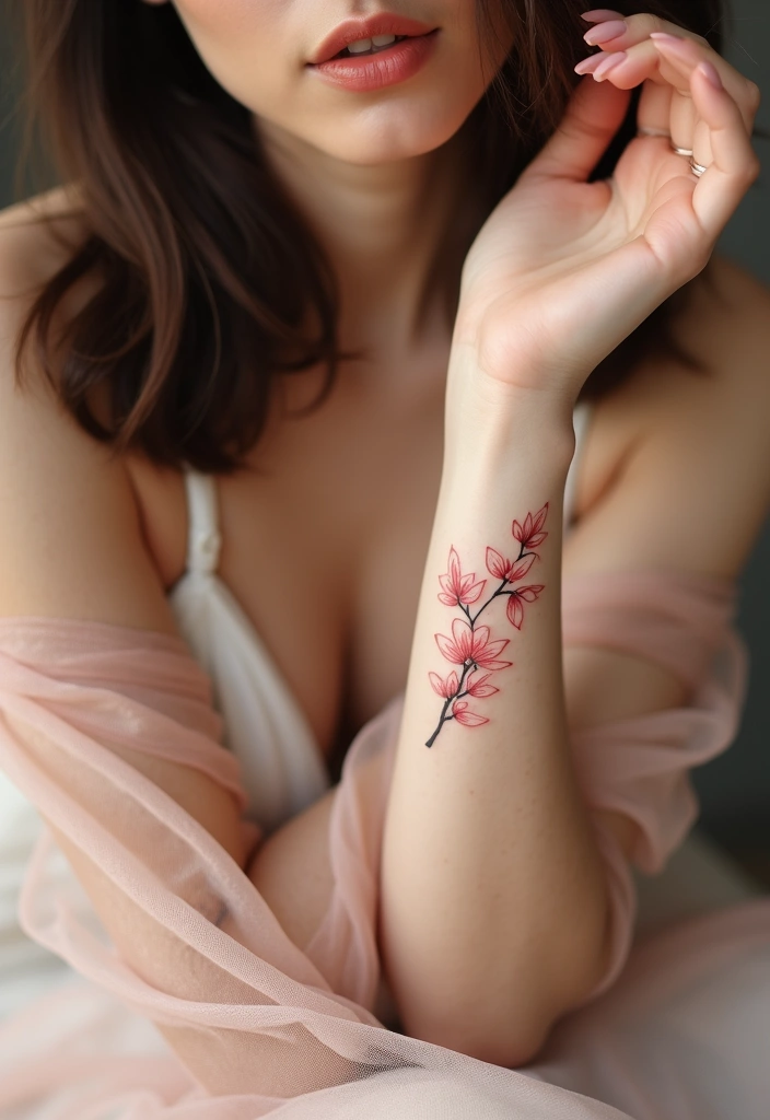 30 Pretty Wrist Tattoos for Women: Delicate & Personal Designs - 12. Minimalist Cherry Blossom