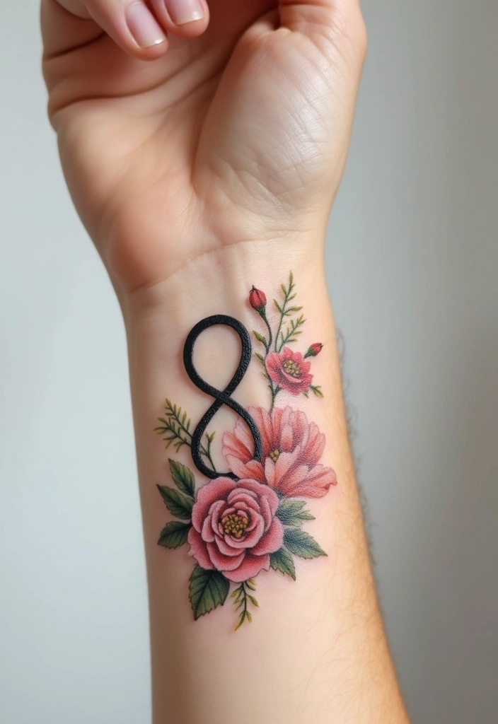 30 Pretty Wrist Tattoos for Women: Delicate & Personal Designs - 13. Infinity Symbol with Flora