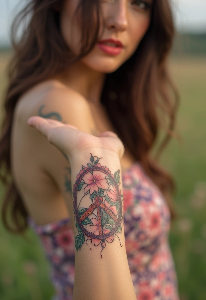 30 Pretty Wrist Tattoos for Women: Delicate & Personal Designs - 21. Peace Sign with Florals